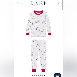 NWT LAKE (boys/girls) Kids Pajama Set with Night Before Christmas Red Trim